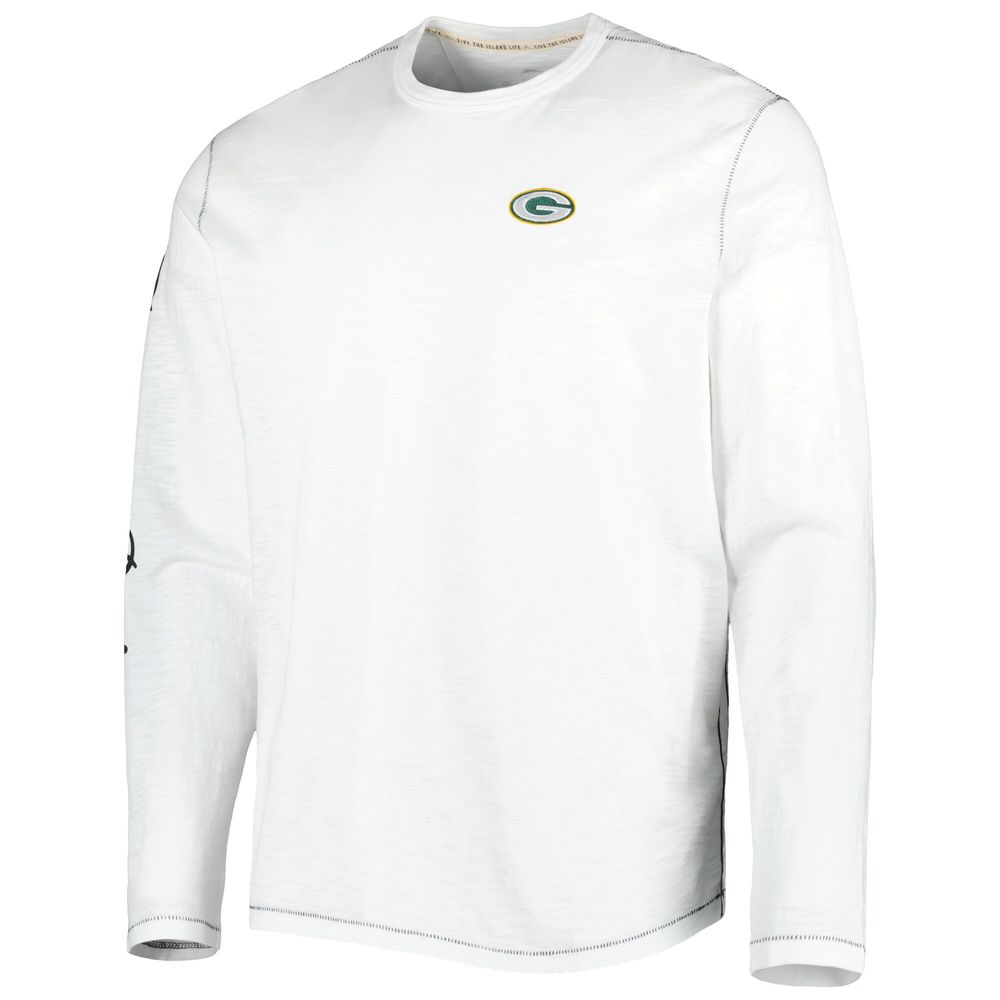 Men's Tommy Bahama White Green Bay Packers Laces Out Billboard Long Sleeve T-Shirt