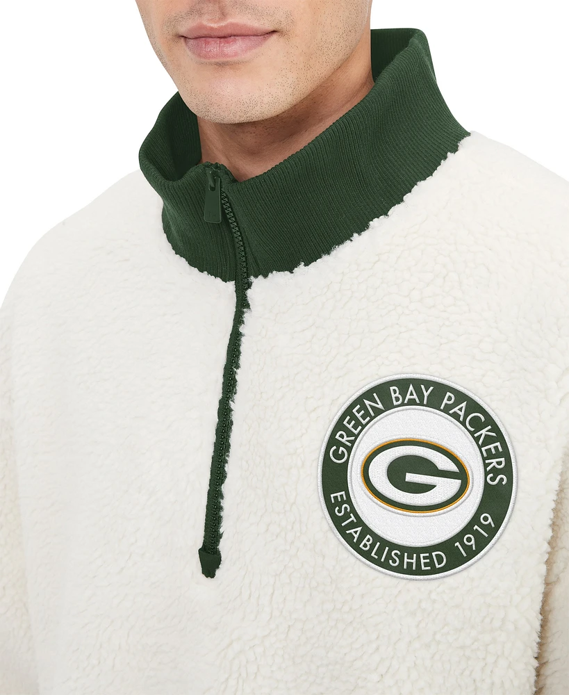 Sweat-shirt à fermeture éclair quart-de-zip Jordan Sherpa Tommy Hilfiger pour hommes, crème, Green Bay Packers