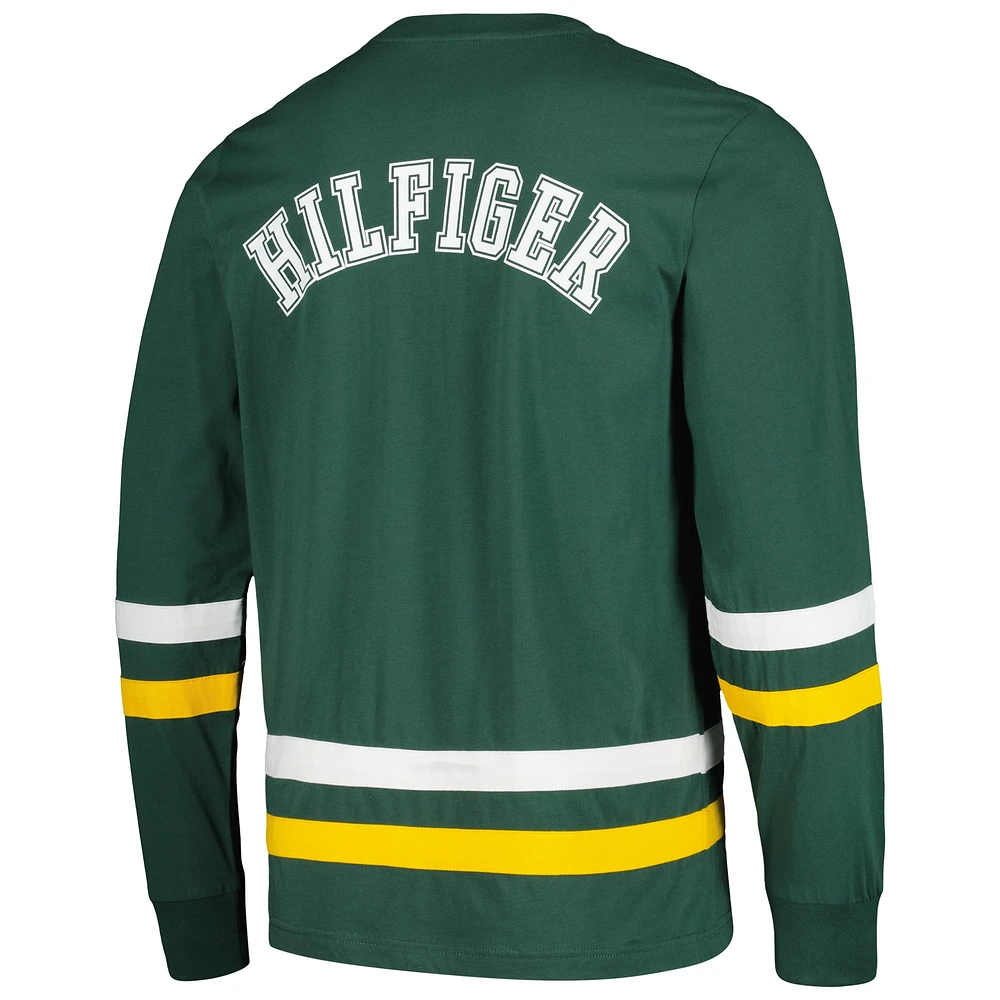 T-shirt à manches longues Tommy Hilfiger vert/or Green Bay Packers Nolan pour hommes