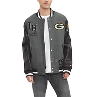 Veste universitaire entièrement zippée Tommy Hilfiger pour hommes, gris chiné/noir Green Bay Packers Gunner