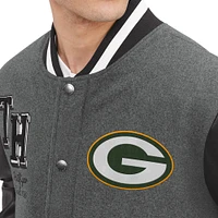 Veste universitaire entièrement zippée Tommy Hilfiger pour hommes, gris chiné/noir Green Bay Packers Gunner