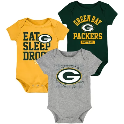 Green Bay Packers Newborn & Infant Eat, Sleep, Drool Football Three-Piece Bodysuit Set - Green/Gold