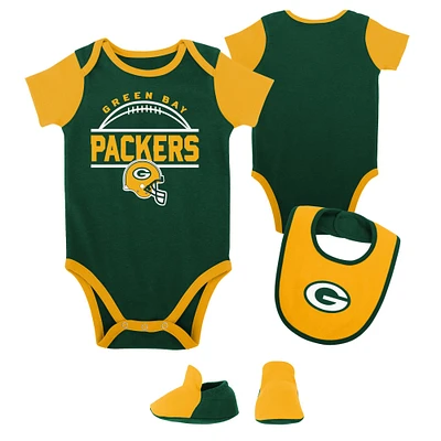 Newborn & Infant Green/Gold Green Bay Packers Home Field Advantage Three-Piece Bodysuit, Bib Booties Set