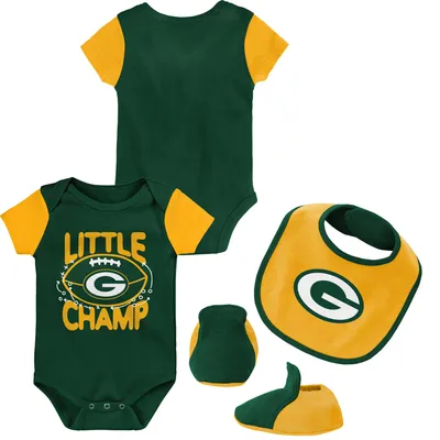 Green Bay Packers Newborn & Infant Little Champ Three-Piece Bodysuit, Bib Booties Set - Green/Gold