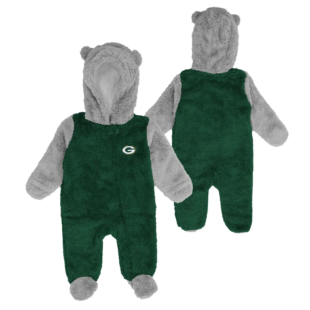 Nouveau-né et nourrisson vert/gris Green Bay Packers Game Nap Teddy Fleece Bunting - Full-Zip Sleeper