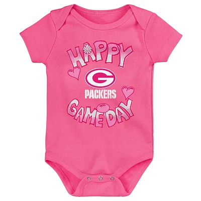 Newborn Pink Green Bay Packers Happy Gameday Bodysuit