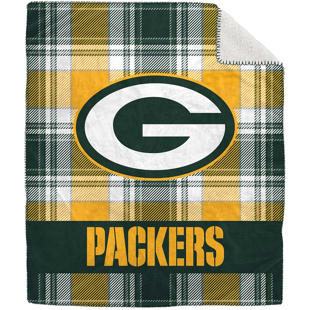 Couverture en peluche Sherpa en flanelle à carreaux Pegasus Green Bay Packers 50" x 60"