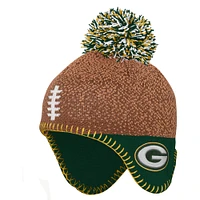 Bonnet en tricot de tête de football Green Bay Packers marron/vert préscolaire avec pompon