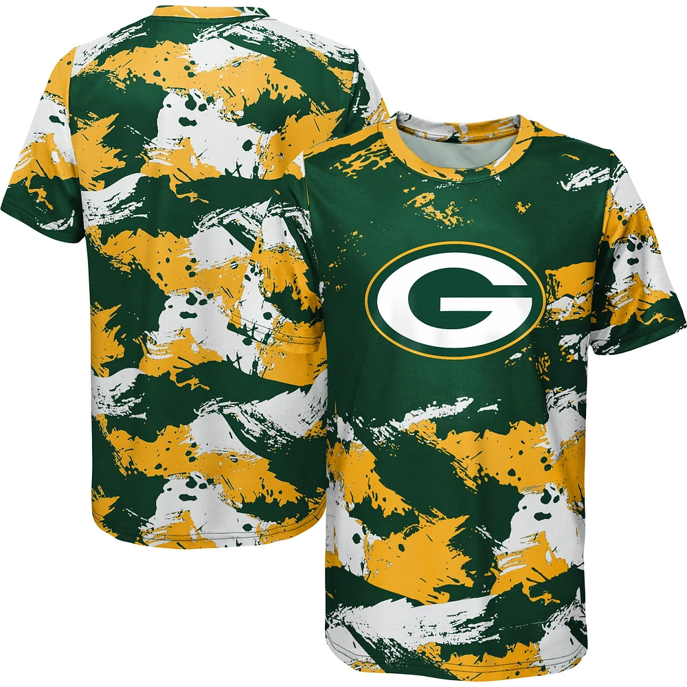 T-shirt à motif croisé vert/doré des Green Bay Packers pour enfants d'âge préscolaire