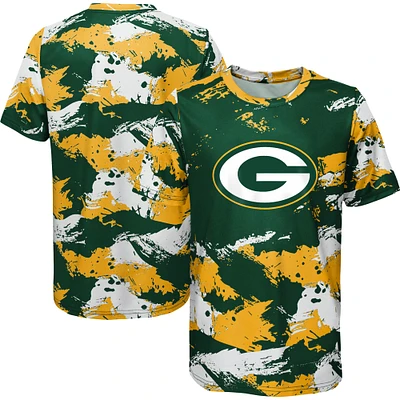 T-shirt à motif croisé vert/doré des Green Bay Packers pour enfants d'âge préscolaire