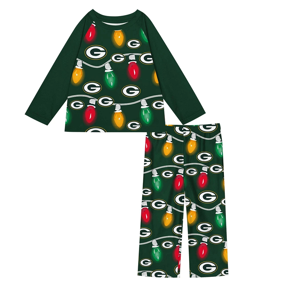 Ensemble pyjama à manches longues Garland Holiday de deux pièces pour enfants d'âge préscolaire des Green Bay Packers