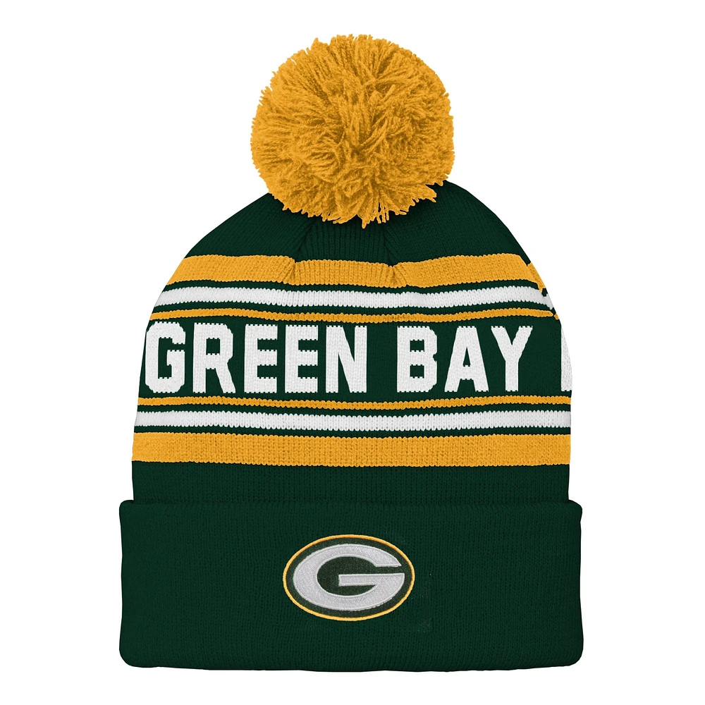 Vert préscolaire Bonnet en tricot à revers en jacquard Green Bay Packers avec pompon