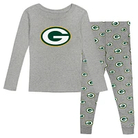 Preschool Heather Gray Green Bay Packers Long Sleeve T-Shirt and Pants Sleep Set