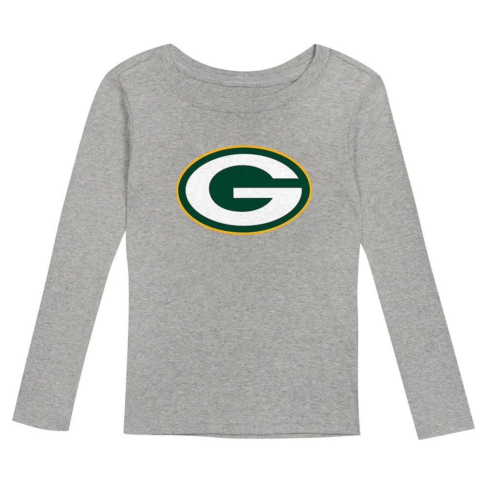 Ensemble de nuit avec t-shirt et pantalon à manches longues pour enfants d'âge préscolaire gris chiné Green Bay Packers