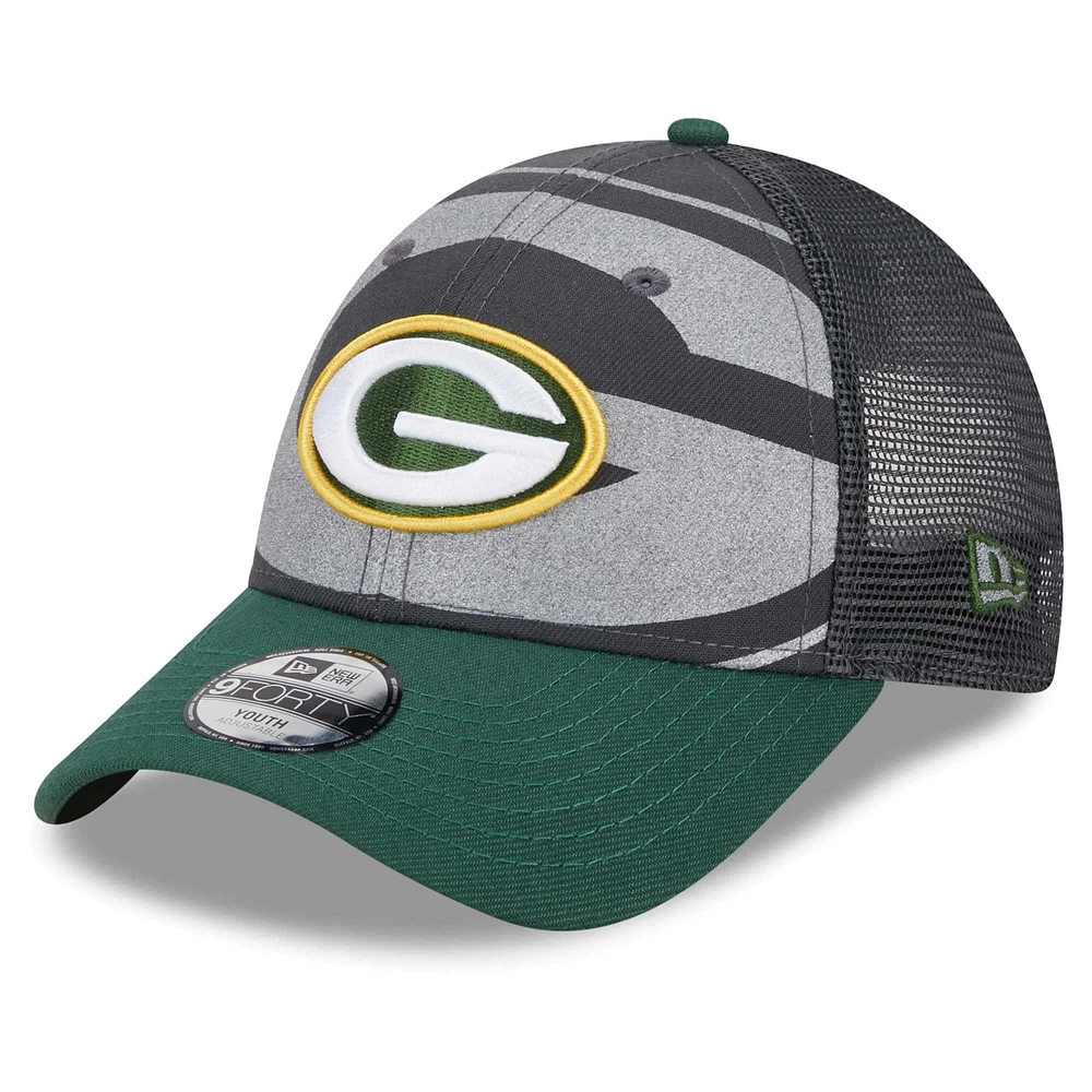 Casquette ajustable New Era Graphite/Vert Green Bay Packers Reflect 9FORTY préscolaire