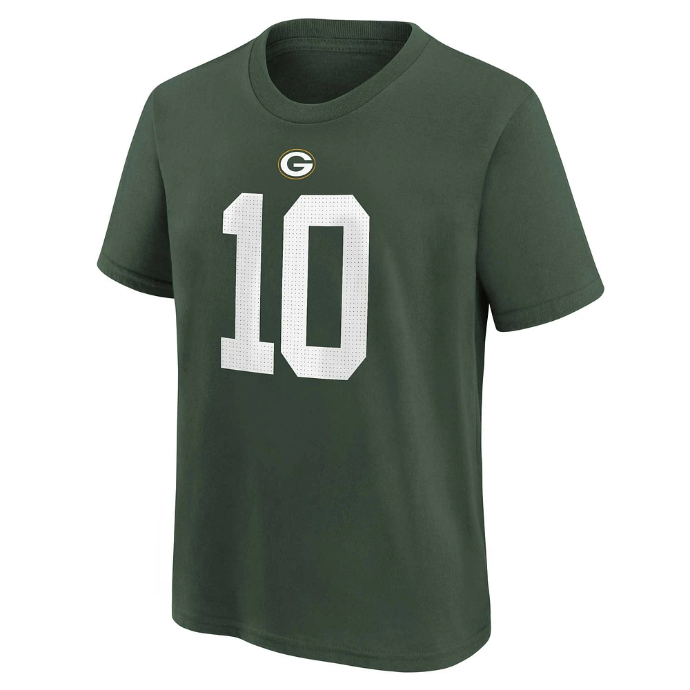 T-shirt avec nom et numéro de joueur Nike Jordan Love Green Bay Packers pour enfants d'âge préscolaire