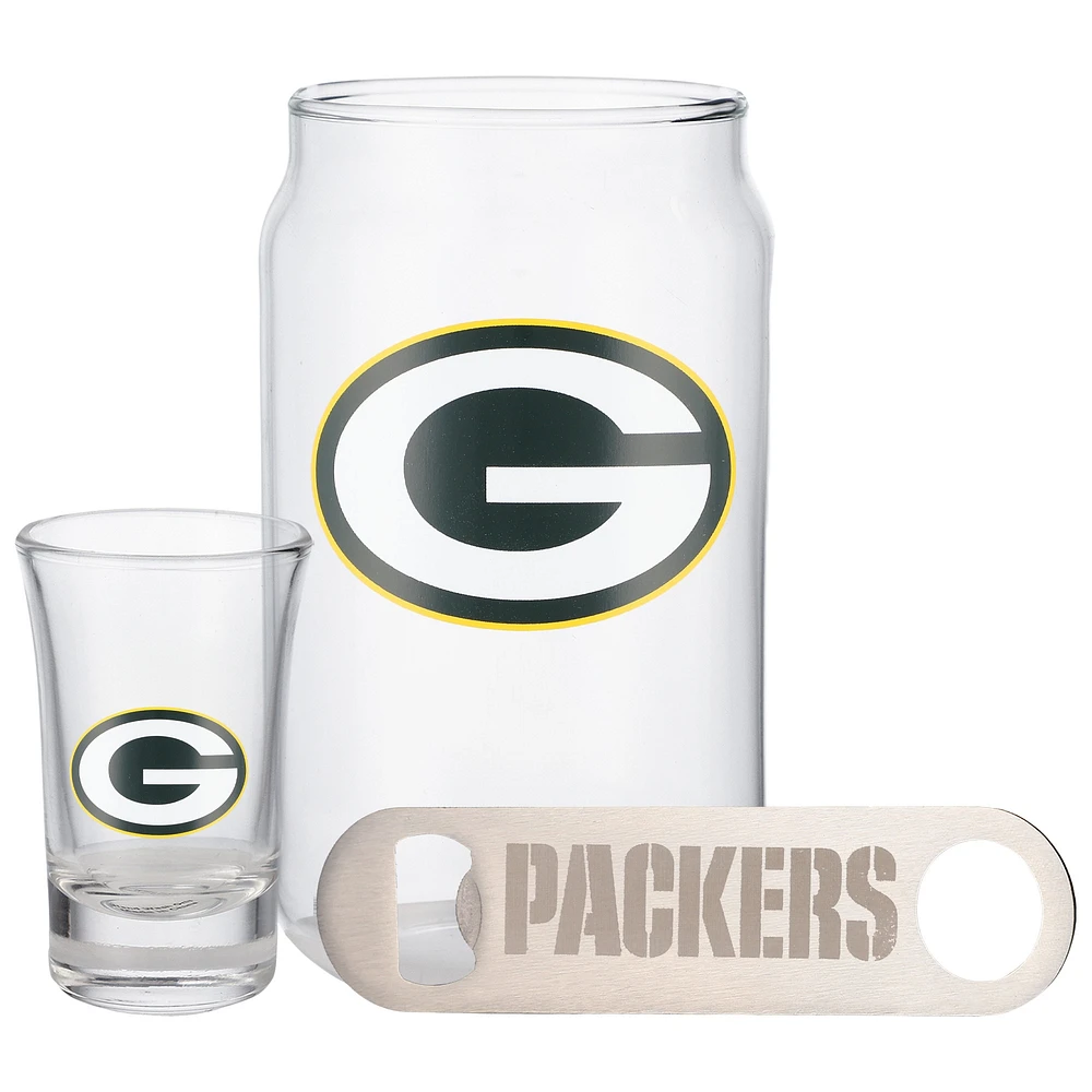 Ensemble de trois verres à bière de 2 oz et décapsuleur des Green Bay Packers de The Memory Company