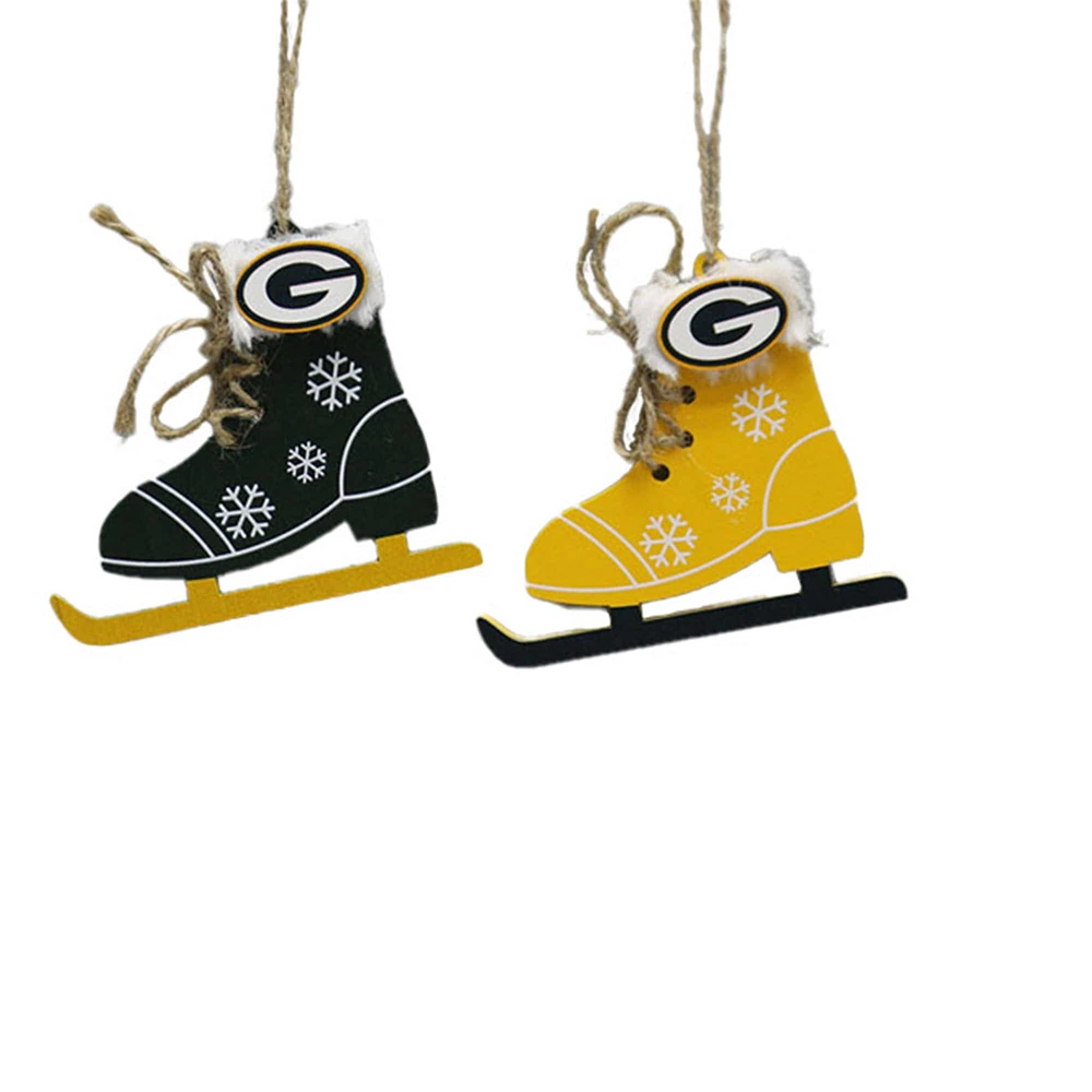 The Memory Company Green Bay Packers Two-Pack Ice Skate Ornament Set