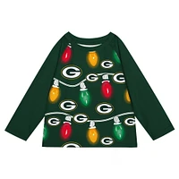 Toddler Green Bay Packers Two-Piece Garland Holiday Long Sleeve Pajama Set