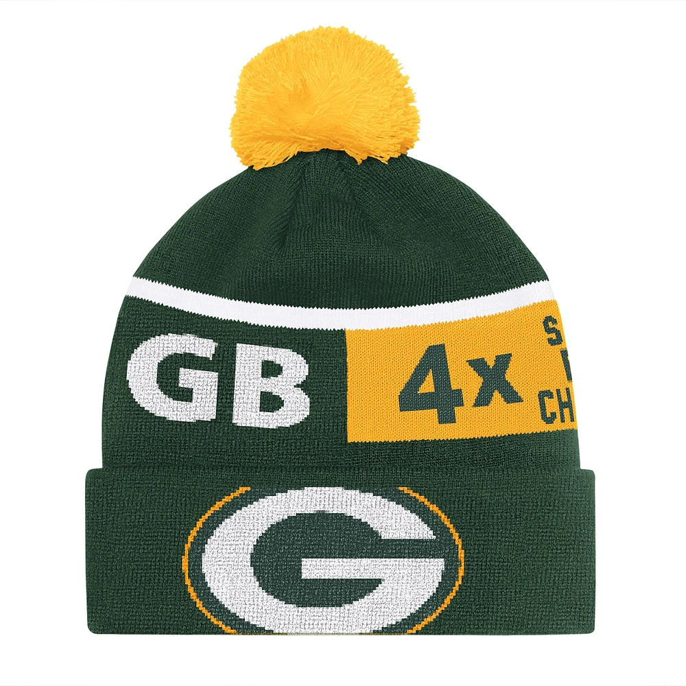 Bonnet en tricot à revers unisexe Starter Green Green Bay Packers Chyron avec pompon