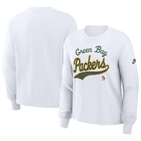Women's Nike White Green Bay Packers Essential Long Sleeve Boxy T-Shirt