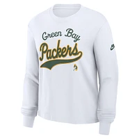 Women's Nike White Green Bay Packers Essential Long Sleeve Boxy T-Shirt
