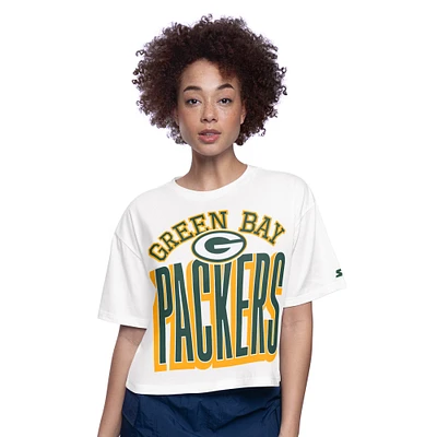 Women's Starter  White Green Bay Packers Play the Ball Boxy Cropped T-Shirt