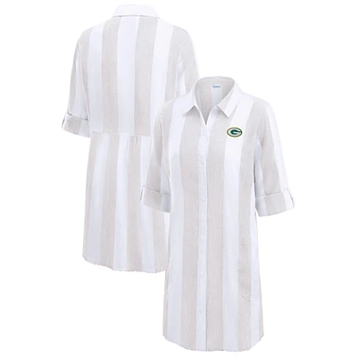 Women's Tommy Bahama  Khaki/White Green Bay Packers Rugby Beach Stripe Button-Up Tunic