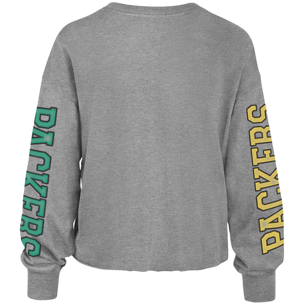 Women's '47 Gray Green Bay Packers Ultra Max Parkway - Long Sleeve Cropped T-Shirt