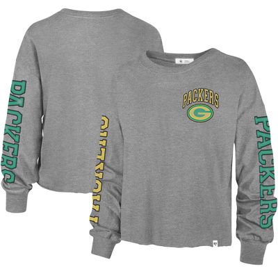 Women's '47 Gray Green Bay Packers Ultra Max Parkway - Long Sleeve Cropped T-Shirt