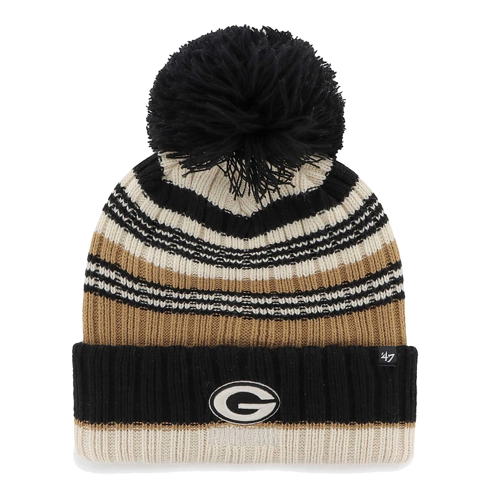 Bonnet en tricot à revers Barista '47 Natural Green Bay Packers pour femmes avec pompon