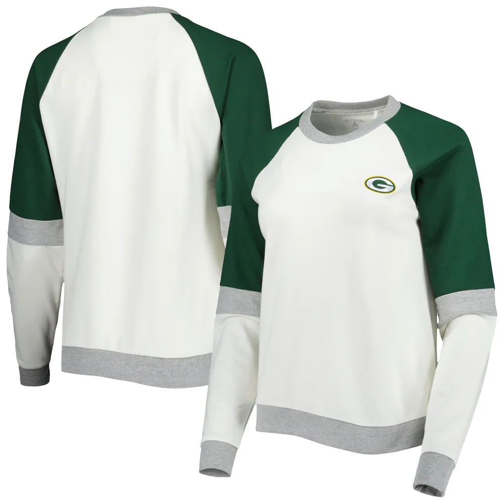 Women's Antigua Black Green Bay Packers Victory Crewneck Pullover Sweatshirt