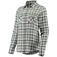 Antigua Women's Antigua Green/Gray Green Bay Packers Ease Flannel Button-Up  Long Sleeve Shirt