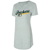 Women's Concepts Sport Gray Green Bay Packers Petition Knit Notch Neck Nightshirt