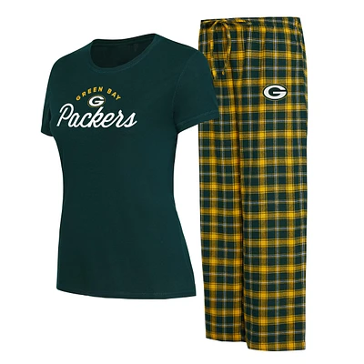 Women's Concepts Sport Green/Gold Green Bay Packers Arctic T-Shirt & Flannel Pants Sleep Set