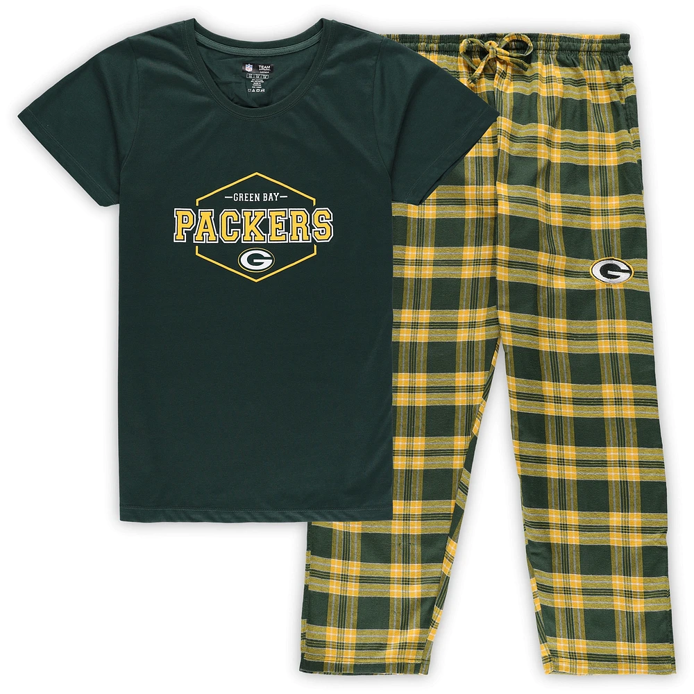 Concepts Sport Vert/Or Green Bay Packers Plus Badge T-Shirt & Pants Sleep Set