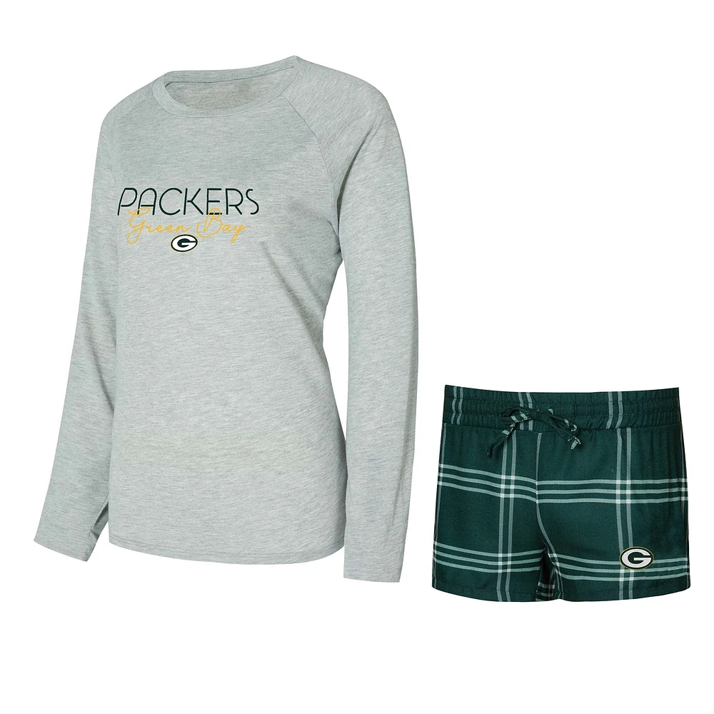 Women's Concepts Sport Green Bay Packers Petition Raglan Long Sleeve T-Shirt & Shorts Set