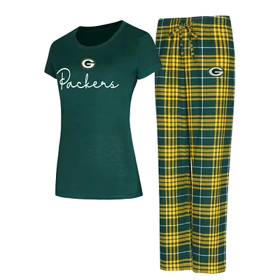 Ensemble de nuit pour femme Concepts Sport Green Bay Packers Vector T-shirt et pantalon en flanelle