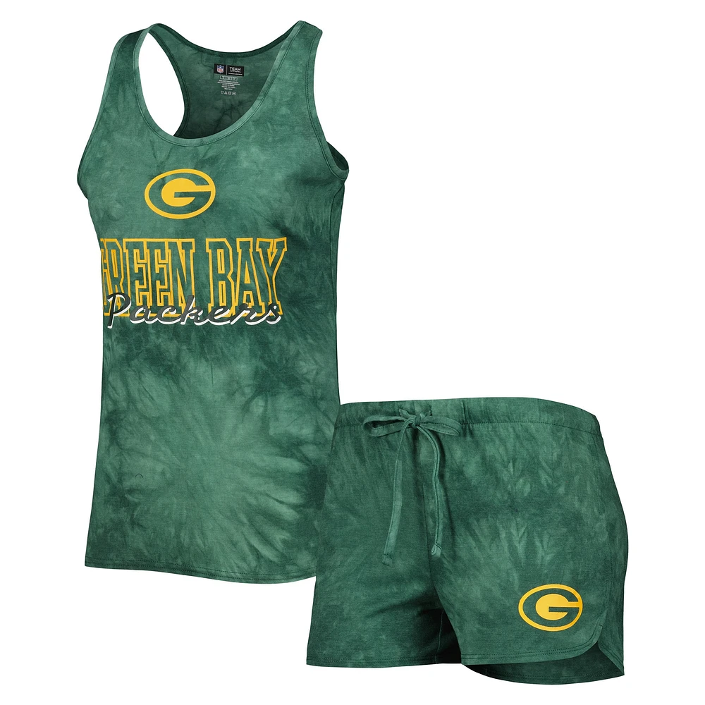 Ensemble de nuit Concepts Sport Green Bay Packers Billboard pour femmes, débardeur et short à col rond dos nageur