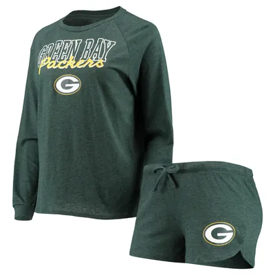 Green Bay Packers Concepts Sport Women's Meter Knit Long Sleeve Raglan Top & Shorts Sleep Set