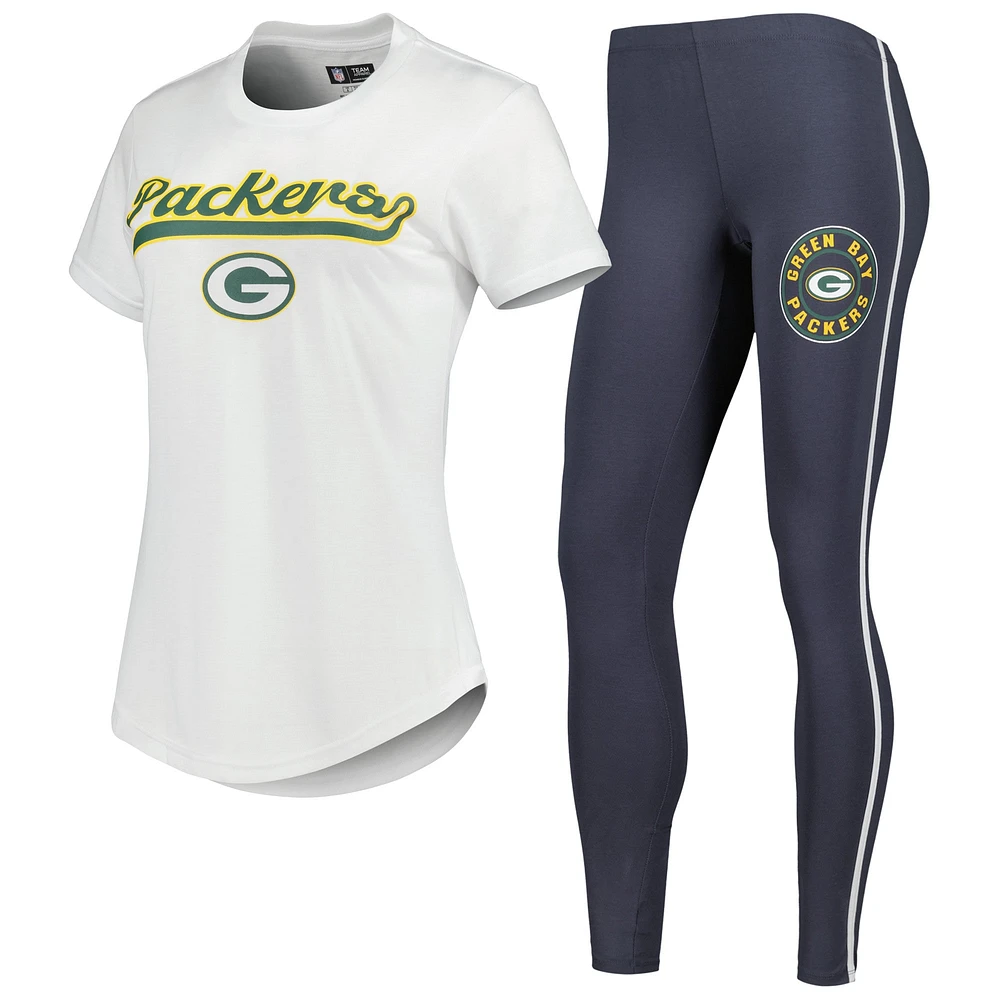 Concepts Sport White/Charcoal Green Bay Packers Sonata T-shirt et legging Ensemble de nuit