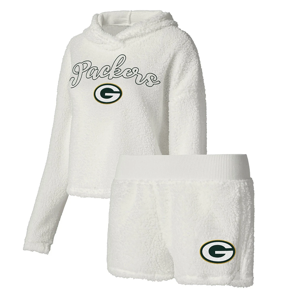 Ensemble de nuit pour femme Concepts Sport White Green Bay Packers Fluffy Pullover Sweatshirt & Short