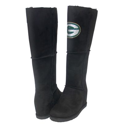 Women's Cuce Black Green Bay Packers Suede Knee-High Boots