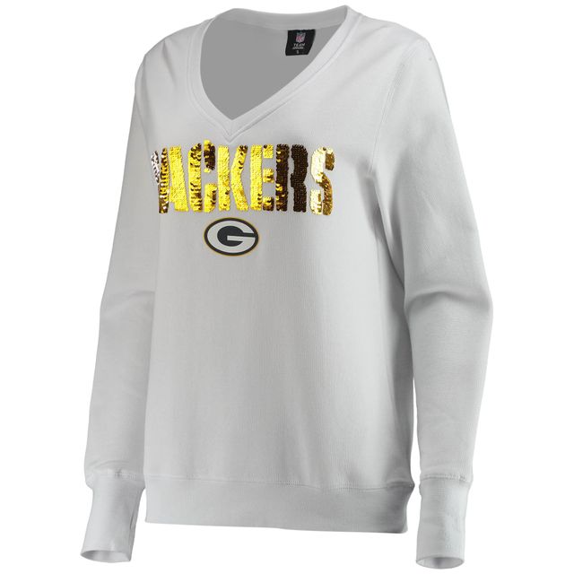 Sweat-shirt à encolure en V Victoire des Green Bay Packers Cuce pour femme, blanc