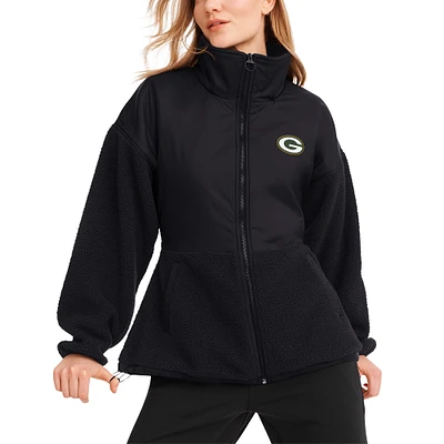 Veste à glissière complète Drew Mixed Media DKNY Sport pour femmes, noire, Green Bay Packers