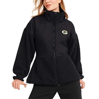 Women's DKNY Sport  Black Green Bay Packers Drew Mixed Media Full-Zip Jacket