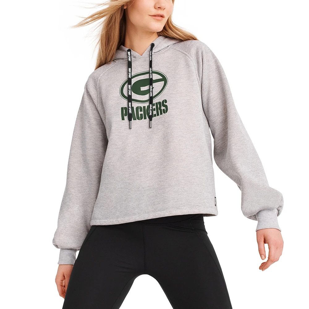 Women's DKNY Sport Heather Gray Green Bay Packers Debbie Dolman Raglan Pullover Hoodie