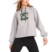 Women's DKNY Sport Heather Gray Green Bay Packers Debbie Dolman Raglan Pullover Hoodie