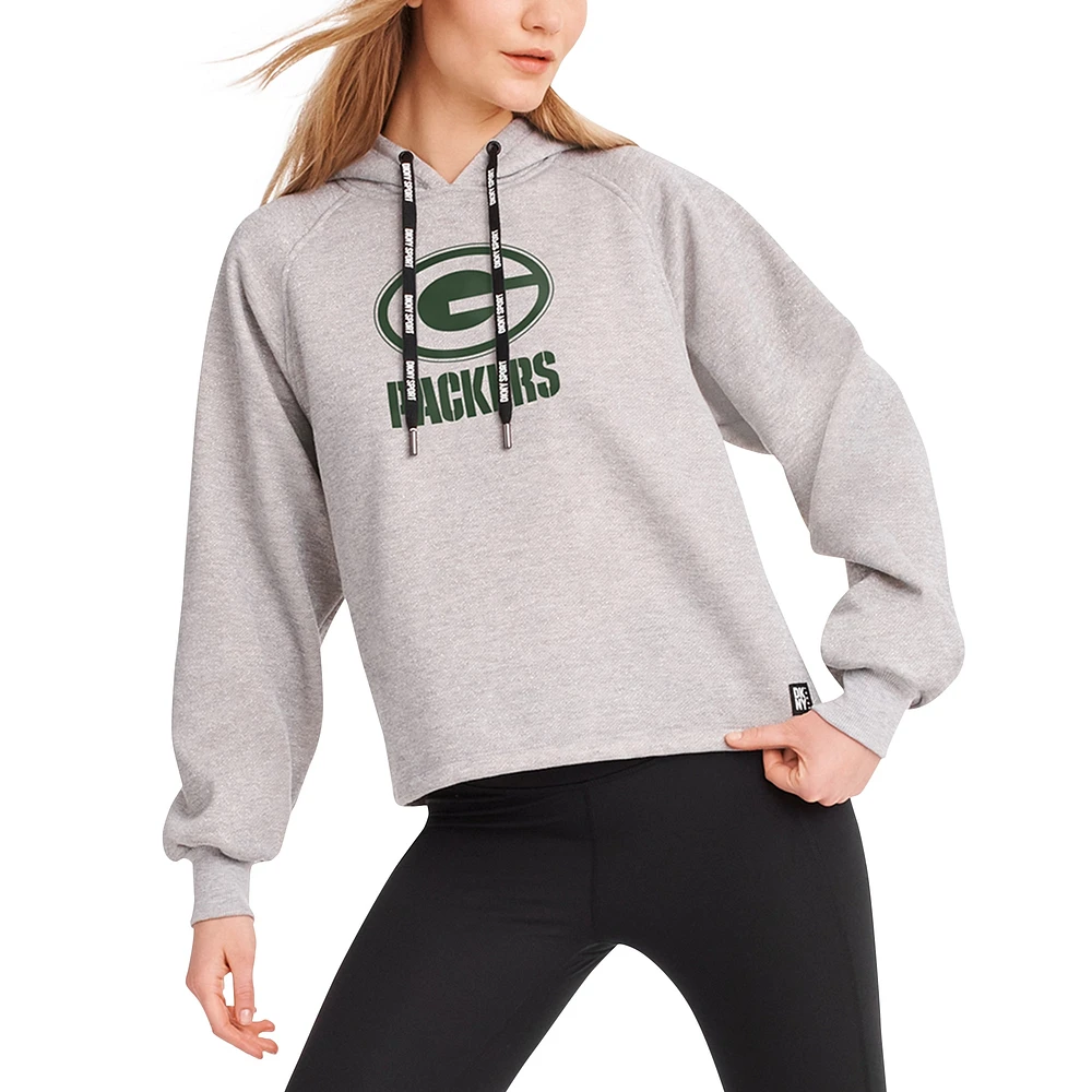 Women's DKNY Sport Heather Gray Green Bay Packers Debbie Dolman Raglan Pullover Hoodie