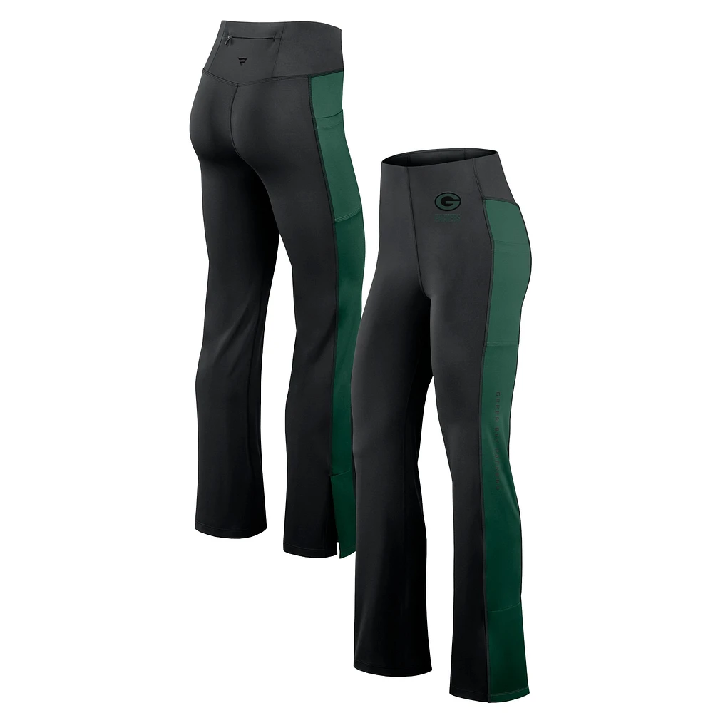 Women's Fanatics Black Green Bay Packers Studio Fitted Flared Leggings